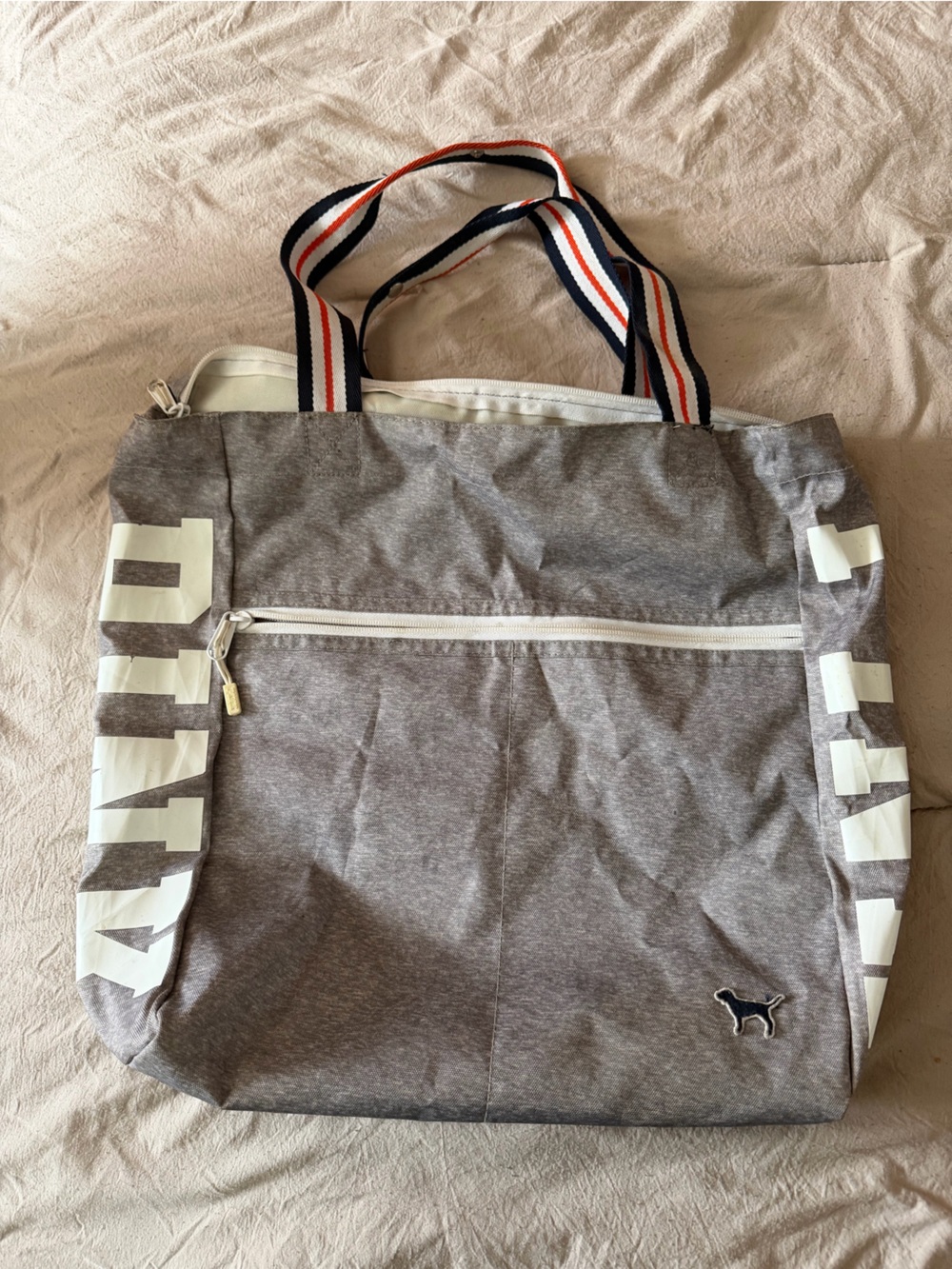 VS PINK Athletic Gray Canvas Weekender Tote Bag